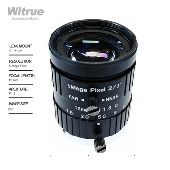 Промишлен обектив за Видеонаблюдение Witrue 12 мм, HD 5MP C Монтиране Бленда F1.6 Формат на Изображението 2/3 