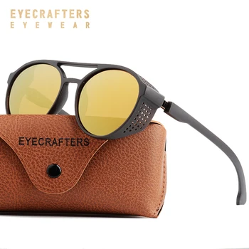 Ретро Пънк Кръгли Поляризирани Слънчеви Очила Унисекс Маркови Дизайнерски Vintage слънчеви Очила В Стил Steampunk Златни Огледално Нюанси на Защита UV400