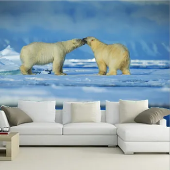Потребителски 3D стенописи, 3D Две бели мечки играят в papel de parede,кафенета стени хол разтегателен телевизор на стената спалня тапети