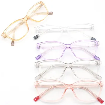 CP053 Мода Среден размер Прозрачен Лилав Жълт Оранжев Правоъгълна Форма Лещи за Оптични Очила Пружинни Панти Пластмасови Очила
