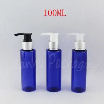 100 мл синя пластмасова бутилка с плосък рамо, бутилка за опаковане на гел за душ / лосион обем 100 куб. см, празен козметични контейнер (43 бр./ лот)