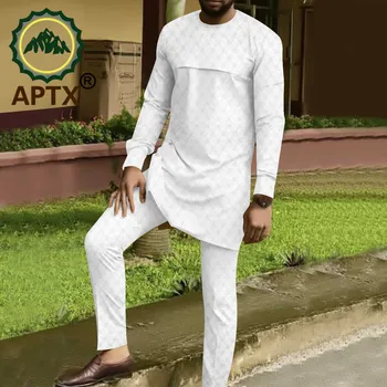 Африкански мъжки Комплект Риза с дълъг ръкав, Панталони Басейн Riche Анкара Случайни Комплект Топ с Дълъг Ръкав, Панталони Комплект от 2 теми A2216108